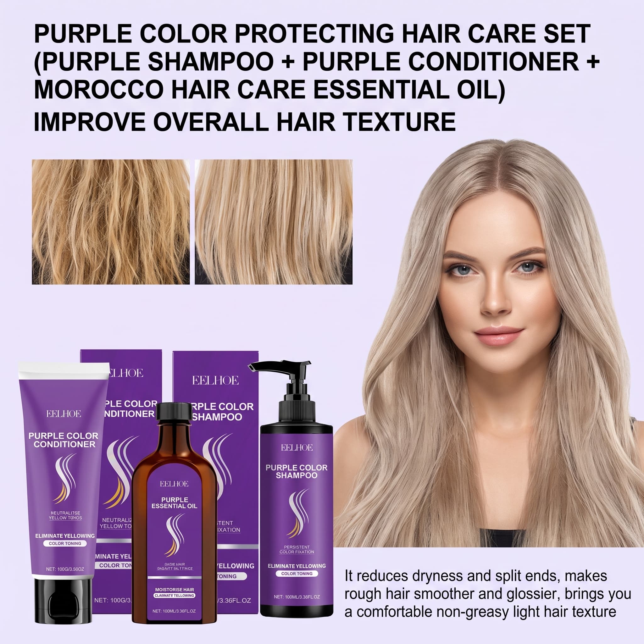 Hair Care Products - Set de Champú Morado con Acondicionador,
